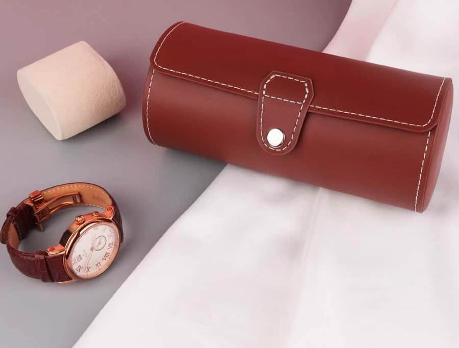 Portable Vintage Leather Display Collection Storage 3 Grids Watch Organizer Box