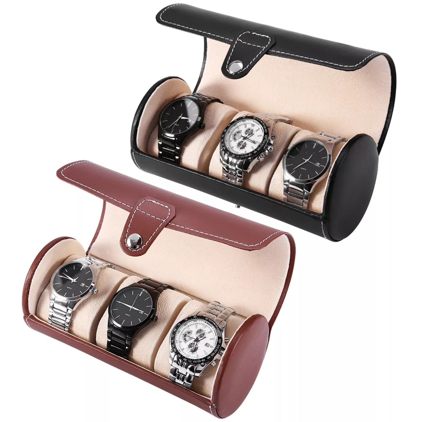 Portable Vintage Leather Display Collection Storage 3 Grids Watch Organizer Box