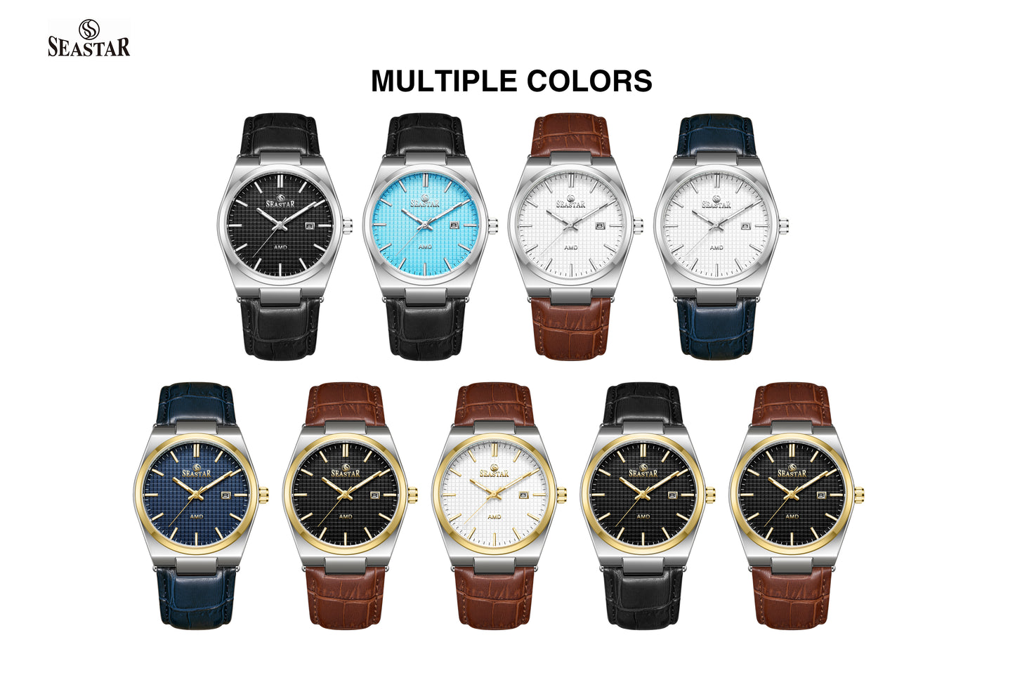 Seastar Checkered Dial Leather Straps Men's Watch 1500