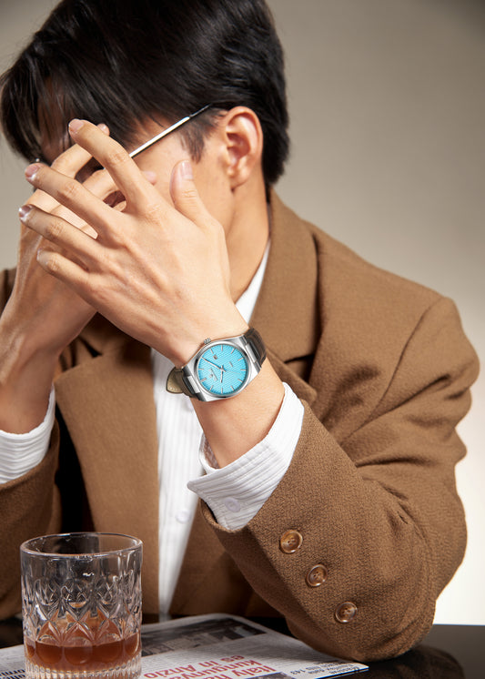 Seastar Checkered Dial Leather Straps Men's Watch 006