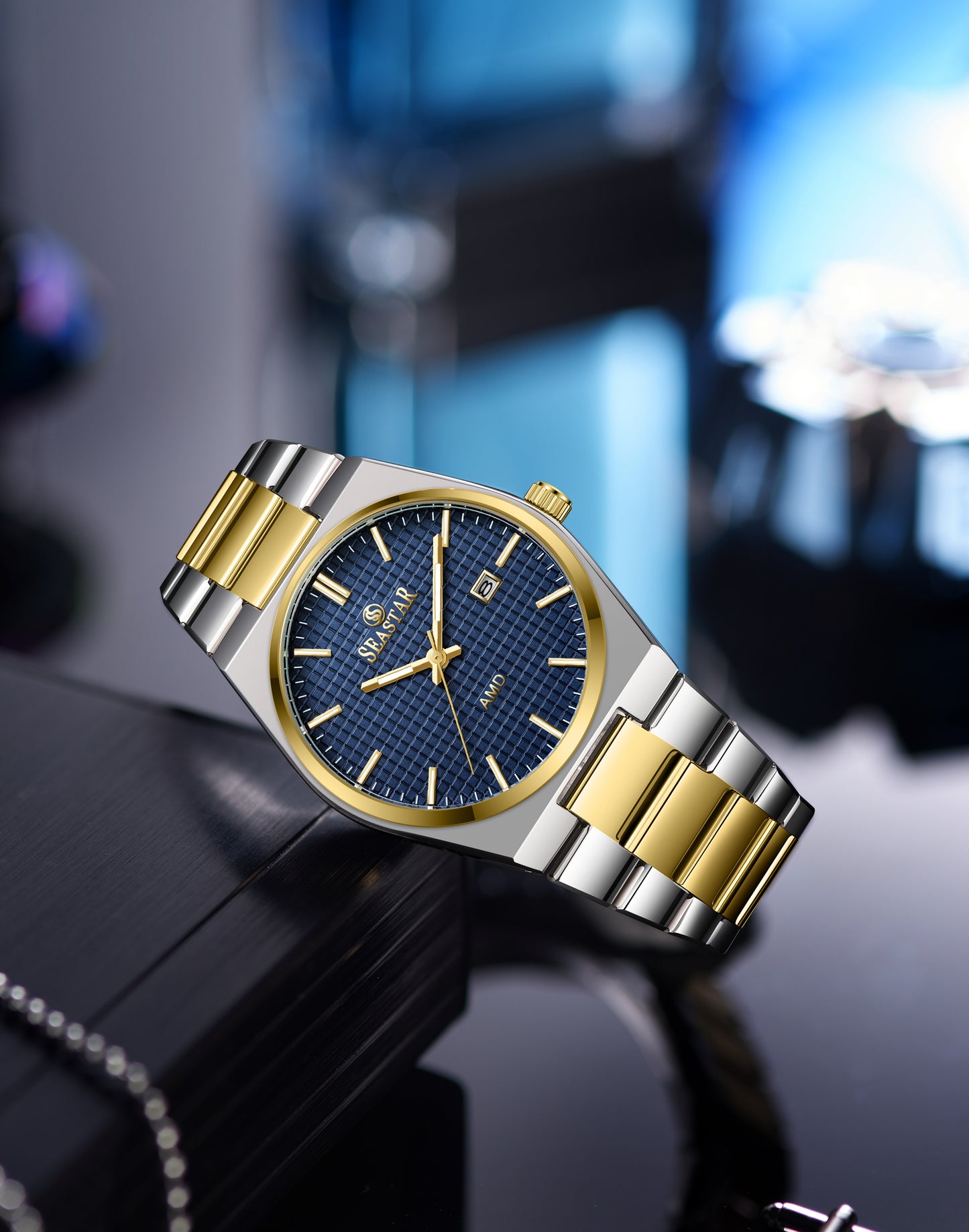 Seastar Checkered Dial Stainless Steel Men's Watch 1500