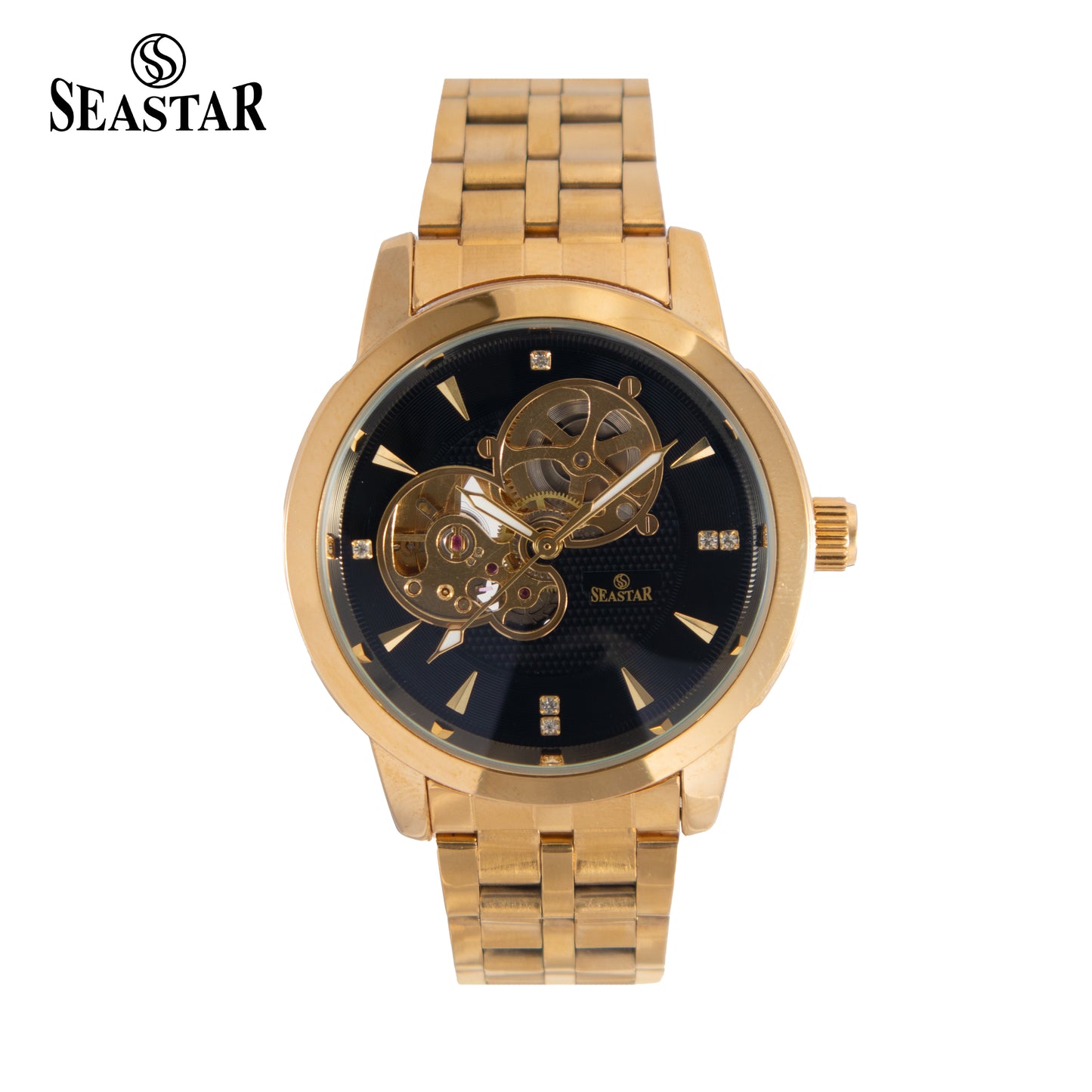 SEASTAR 8082 Automatic Skeleton Stainless Steel Chain Luxury Mechanical Men's Watch