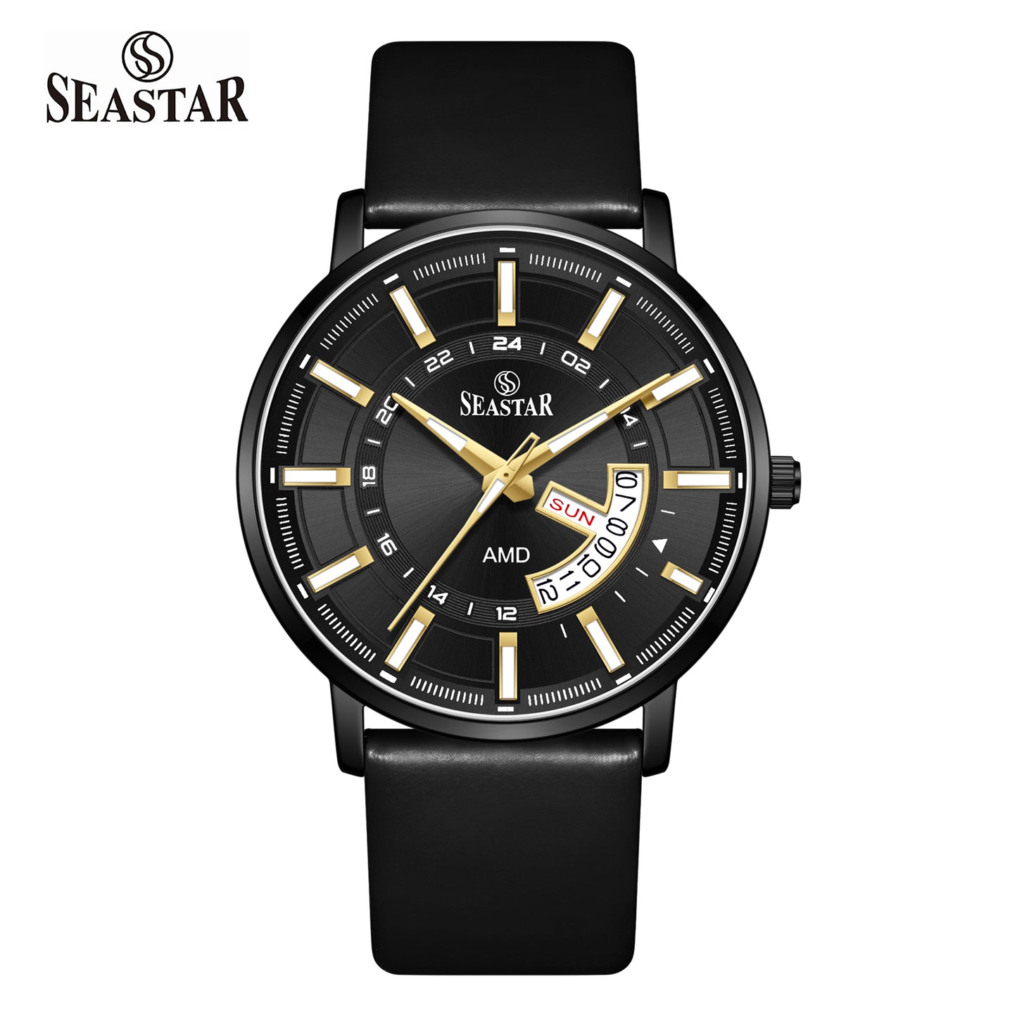 SS-2476M Executive Edition Day-Date Display PU Leather Straps Mens Watch
