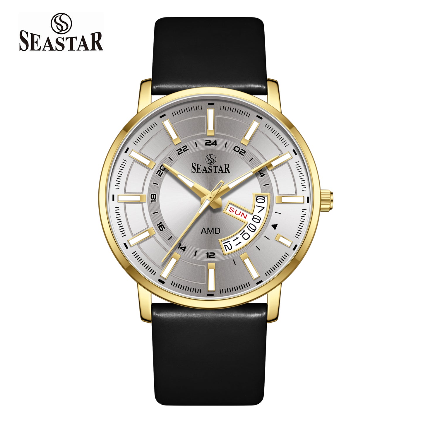 SS-2476M Executive Edition Day-Date Display PU Leather Straps Mens Watch
