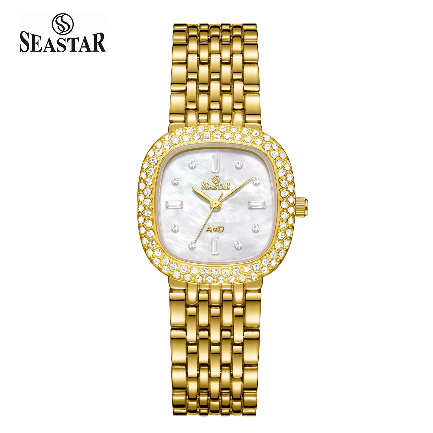 Seastar SS-2429L Luxury Stainless Steel Chain Elegant Stone Bezel Women's Watch