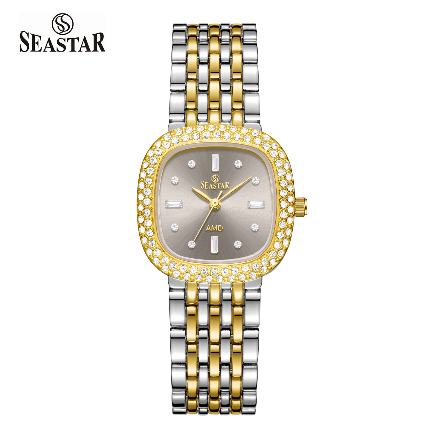 Seastar SS-2429L Luxury Stainless Steel Chain Elegant Stone Bezel Women's Watch