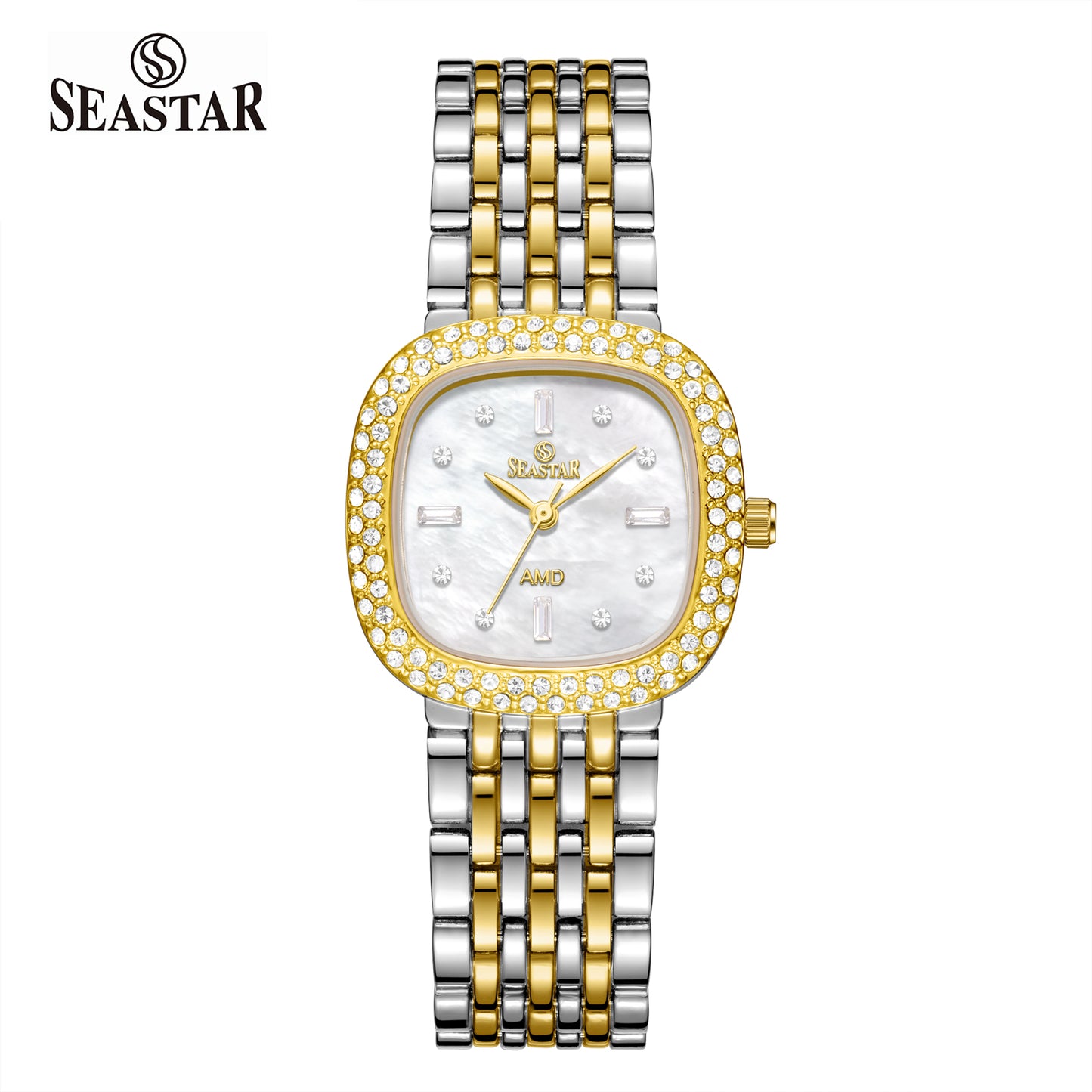 Seastar SS-2429L Luxury Stainless Steel Chain Elegant Stone Bezel Women's Watch