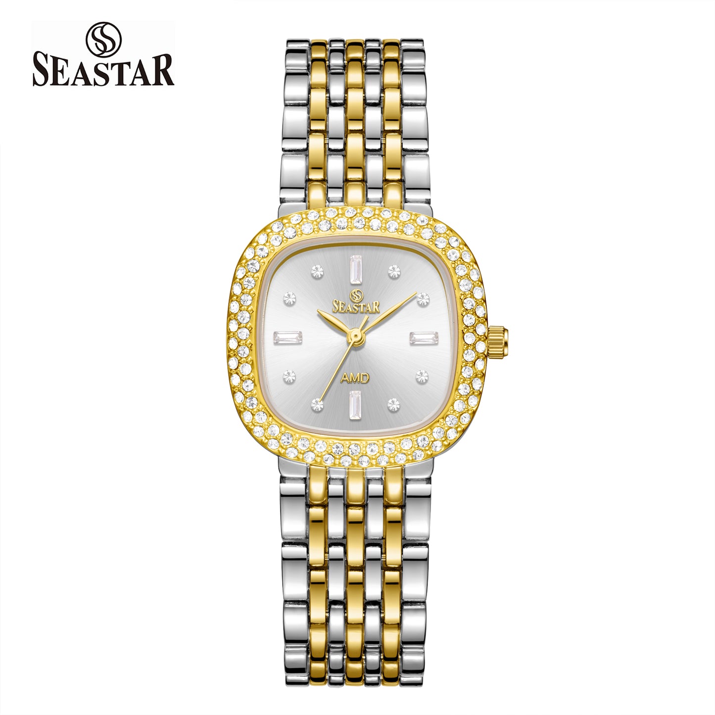 Seastar SS-2429L Luxury Stainless Steel Chain Elegant Stone Bezel Women's Watch