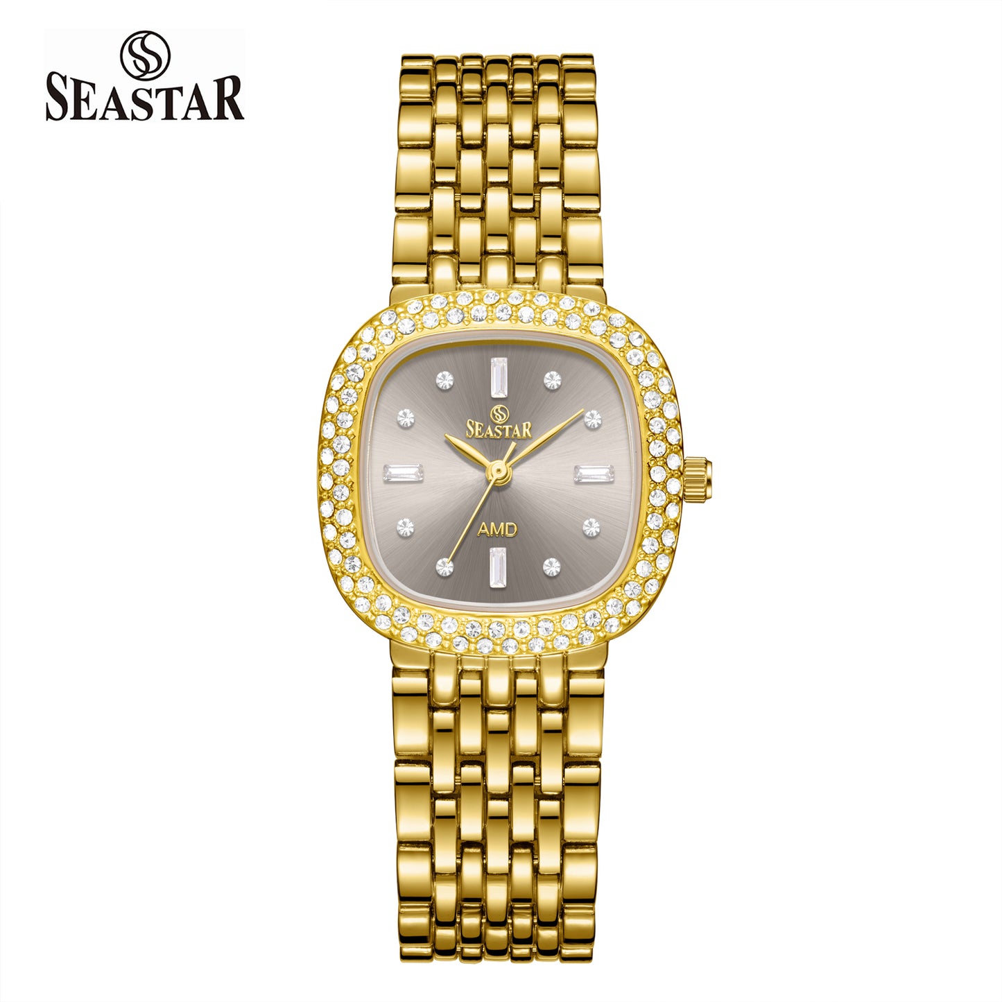 Seastar SS-2429L Luxury Stainless Steel Chain Elegant Stone Bezel Women's Watch