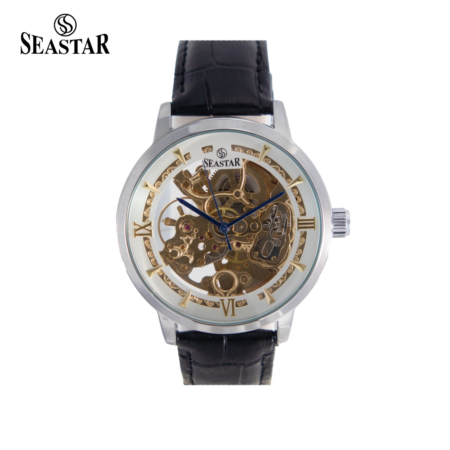 SEASTAR 8222 Automatic Skeleton Design Leather Strap Men's Watch