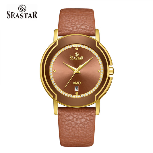 Seastar 2483M Leather Strap Elegant Analog Design Watch for Men