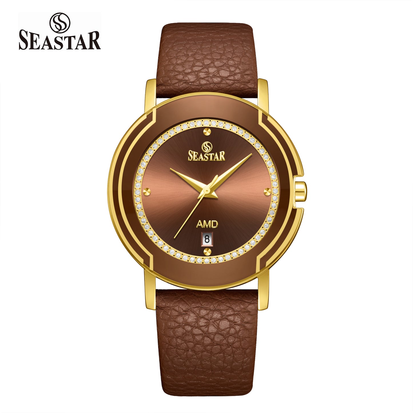 Seastar 2483M Leather Strap Elegant Analog Design Watch for Men