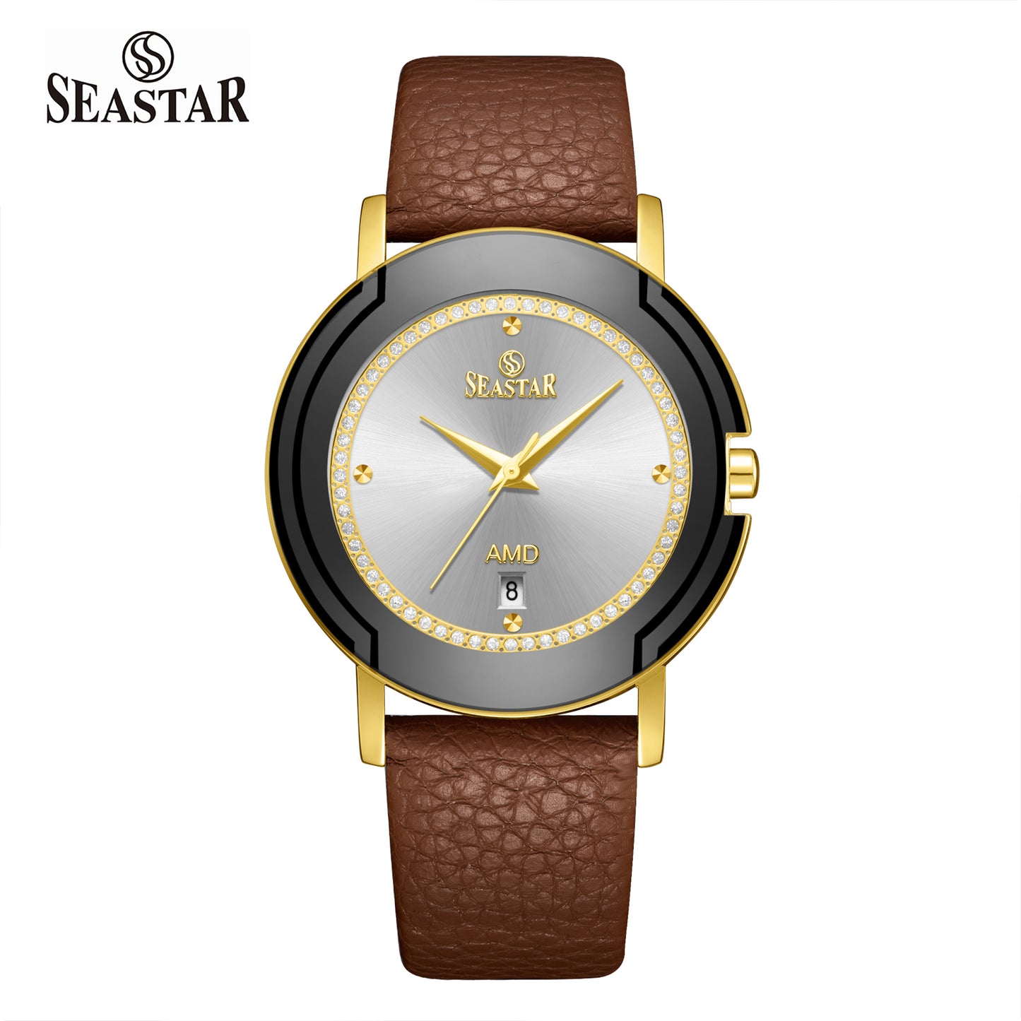 Seastar 2483M Leather Strap Elegant Analog Design Watch for Men