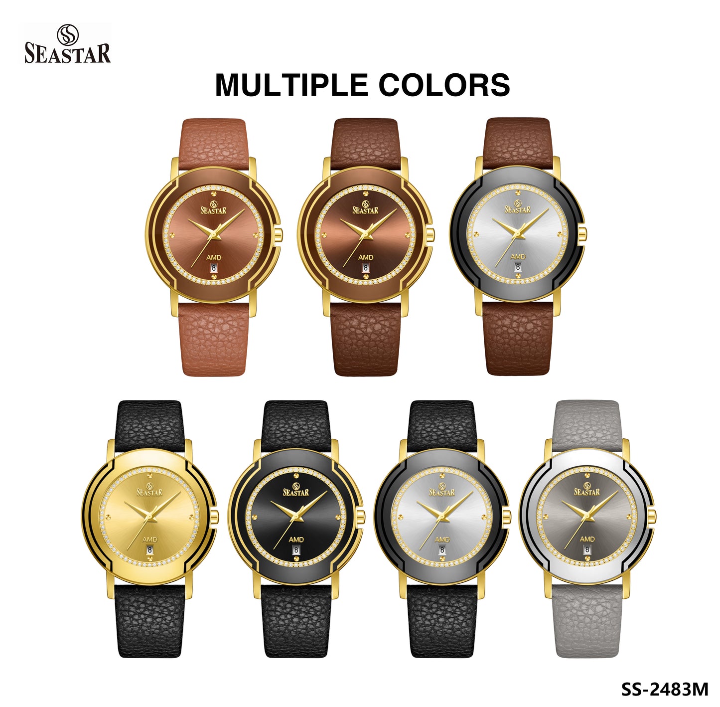 Seastar 2483M Leather Strap Elegant Analog Design Watch for Men