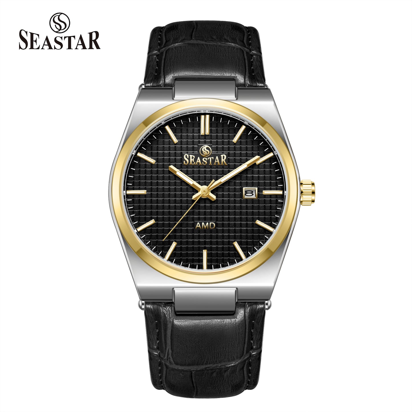 Seastar Checkered Dial Leather Straps Men's Watch 1500