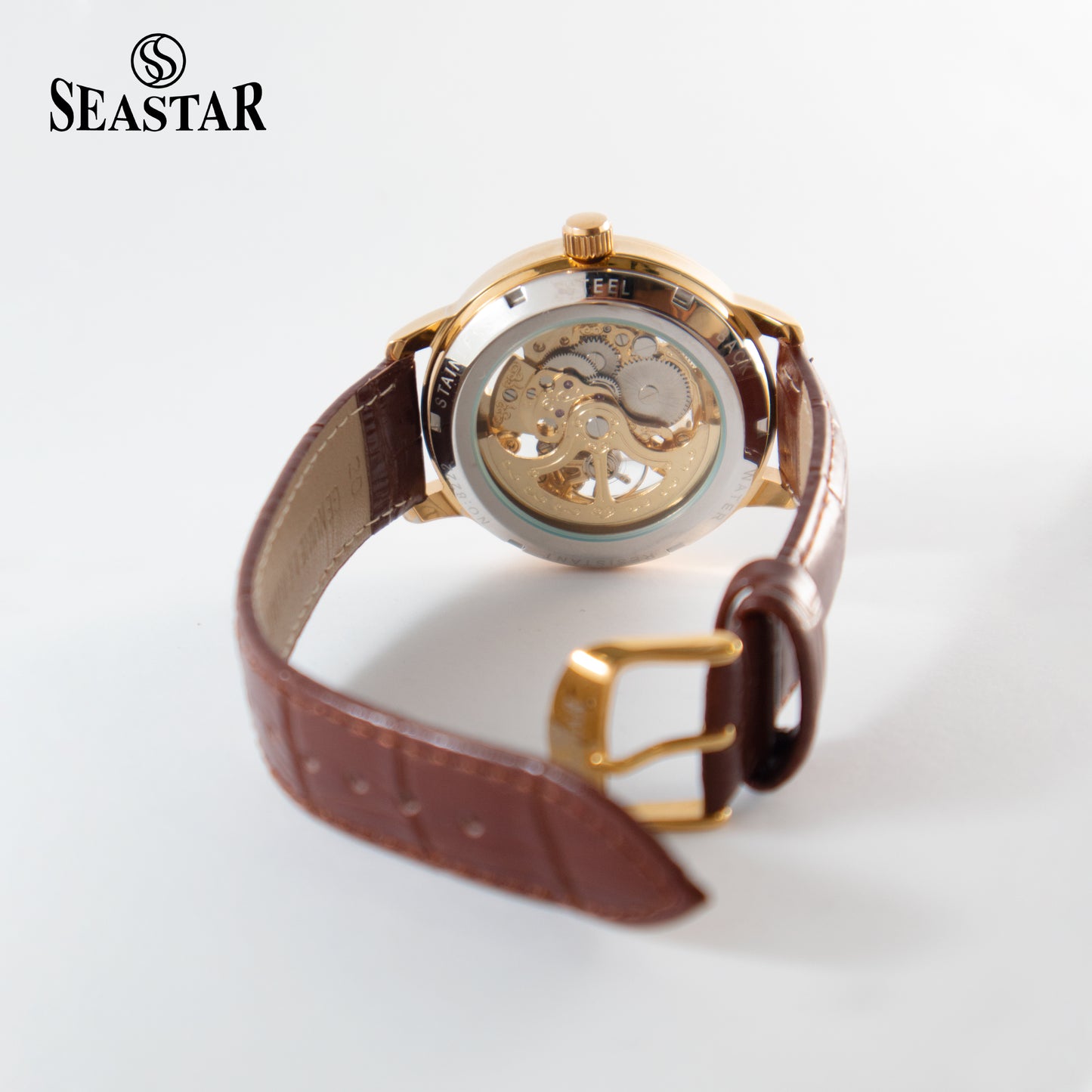 SEASTAR 8222 Automatic Skeleton Design Leather Strap Men's Watch