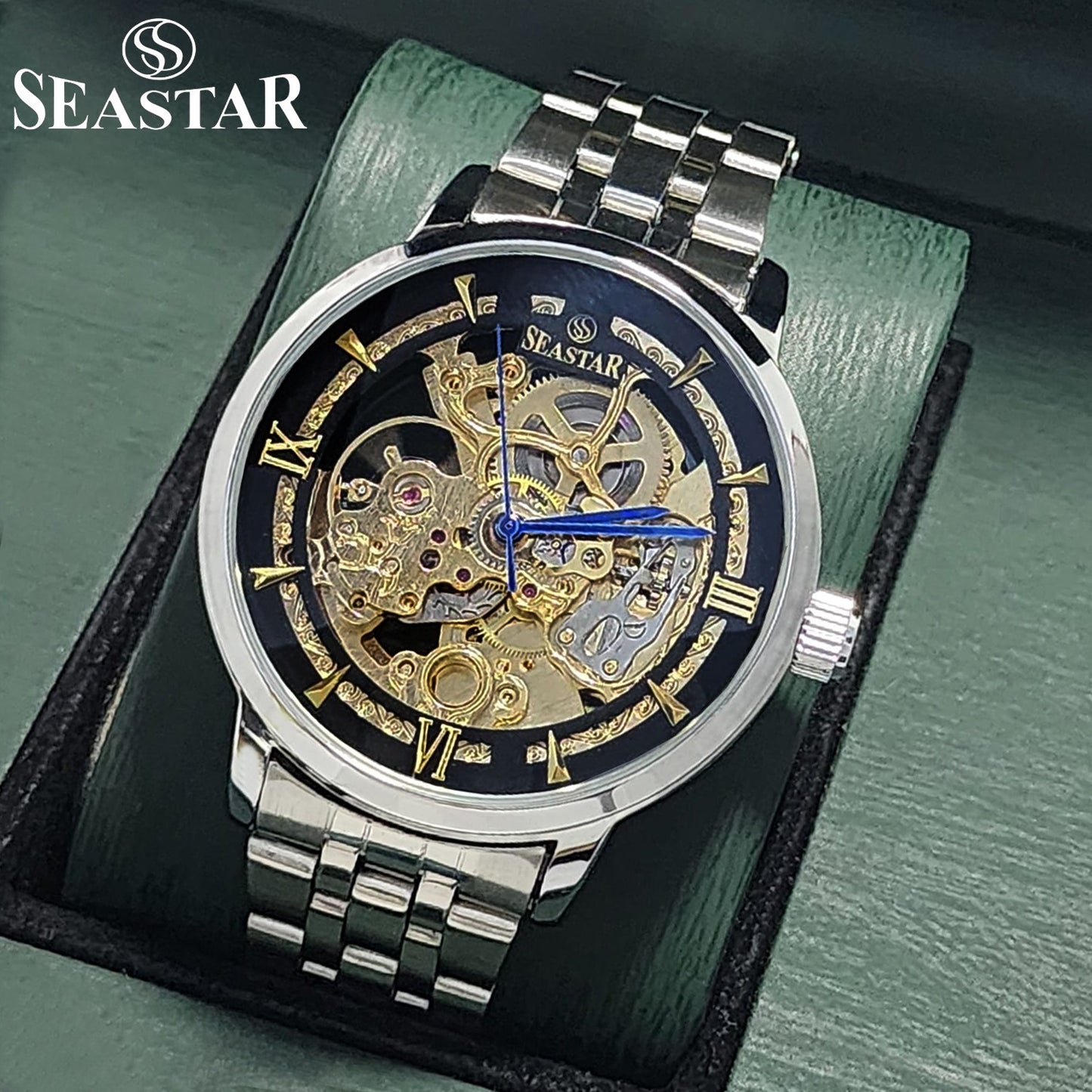 SEASTAR 8222 Automatic Skeleton Design Stainless Steel Chain Men's Watch