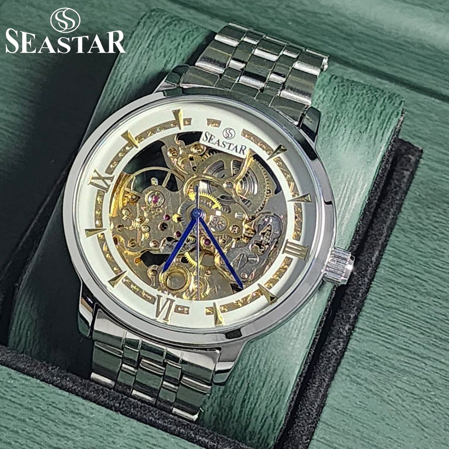 SEASTAR 8222 Automatic Skeleton Design Stainless Steel Chain Men's Watch
