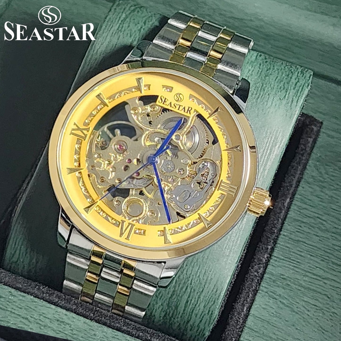 SEASTAR 8222 Automatic Skeleton Design Stainless Steel Chain Men's Watch