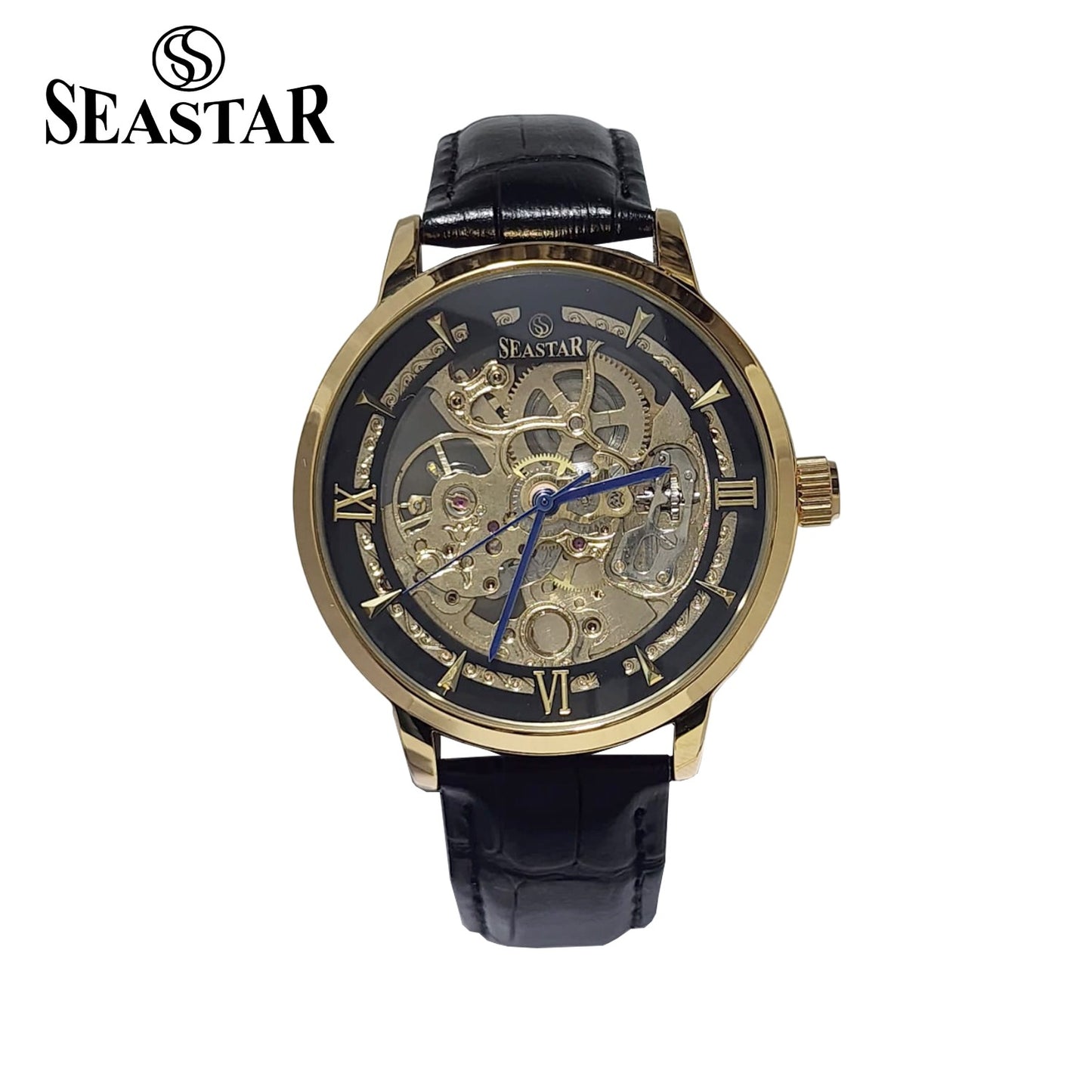 SEASTAR 8222 Automatic Skeleton Design Leather Strap Men's Watch