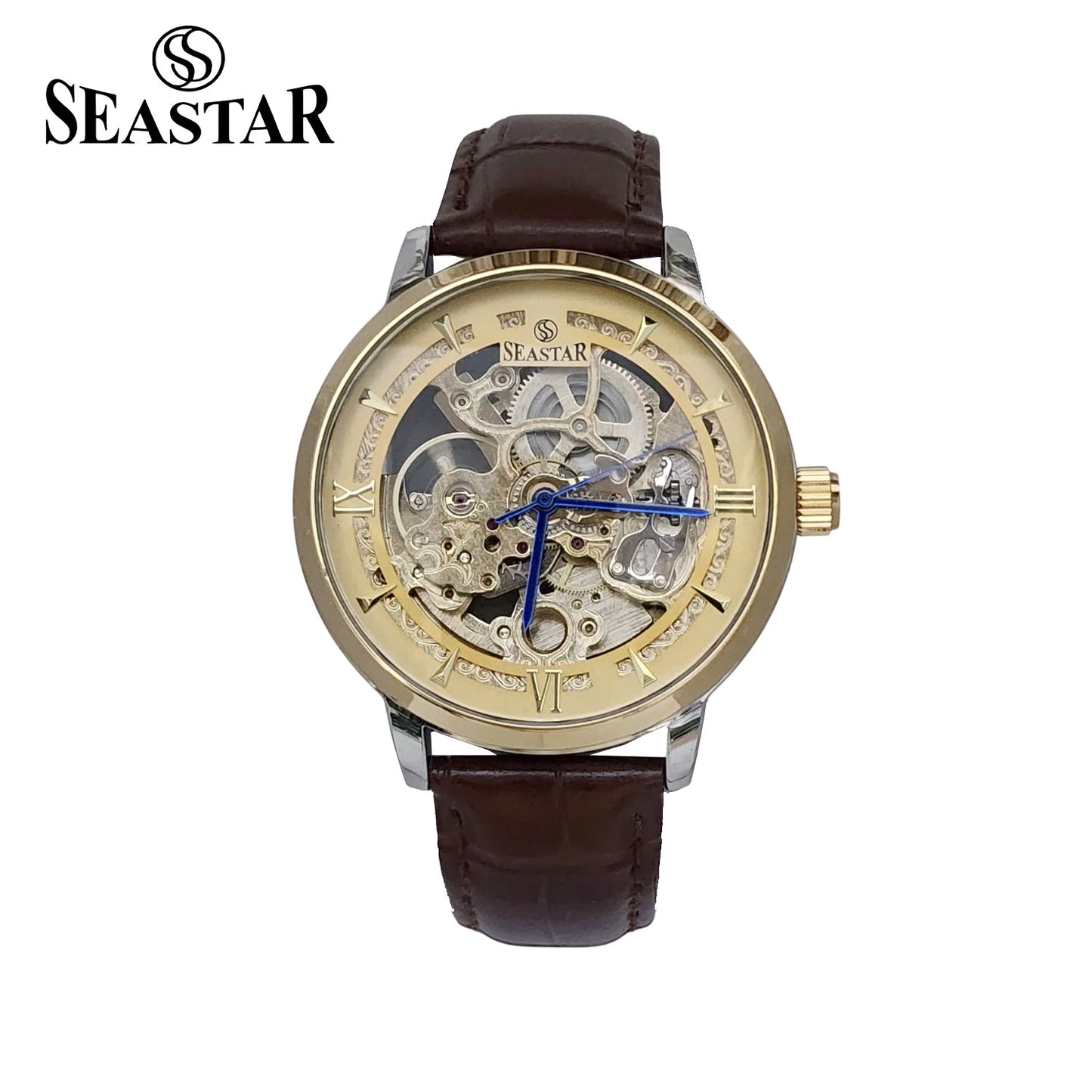SEASTAR 8222 Automatic Skeleton Design Leather Strap Men's Watch