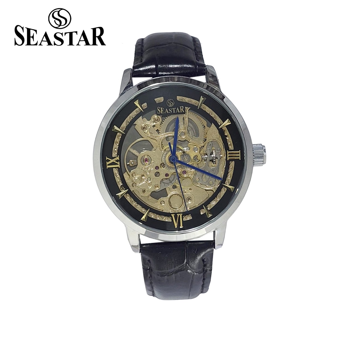 SEASTAR 8222 Automatic Skeleton Design Leather Strap Men's Watch