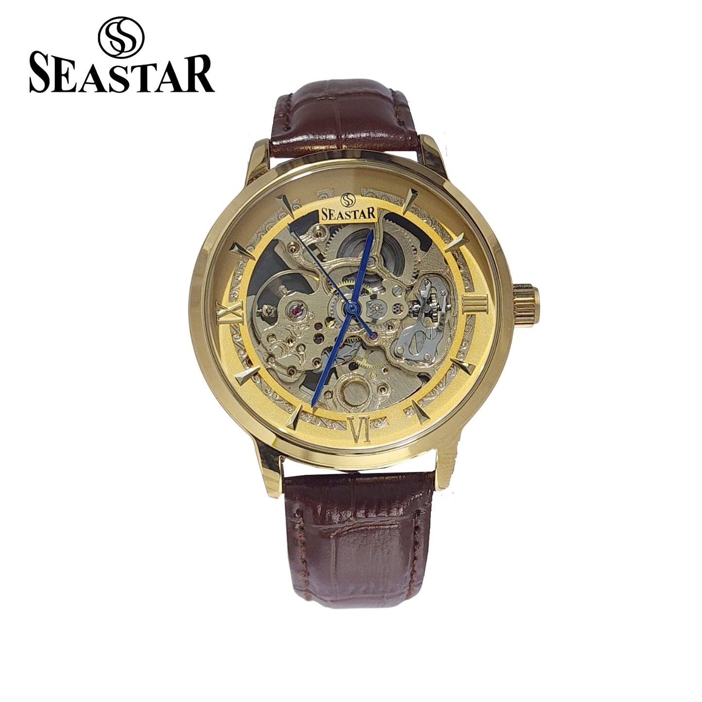 SEASTAR 8222 Automatic Skeleton Design Leather Strap Men's Watch