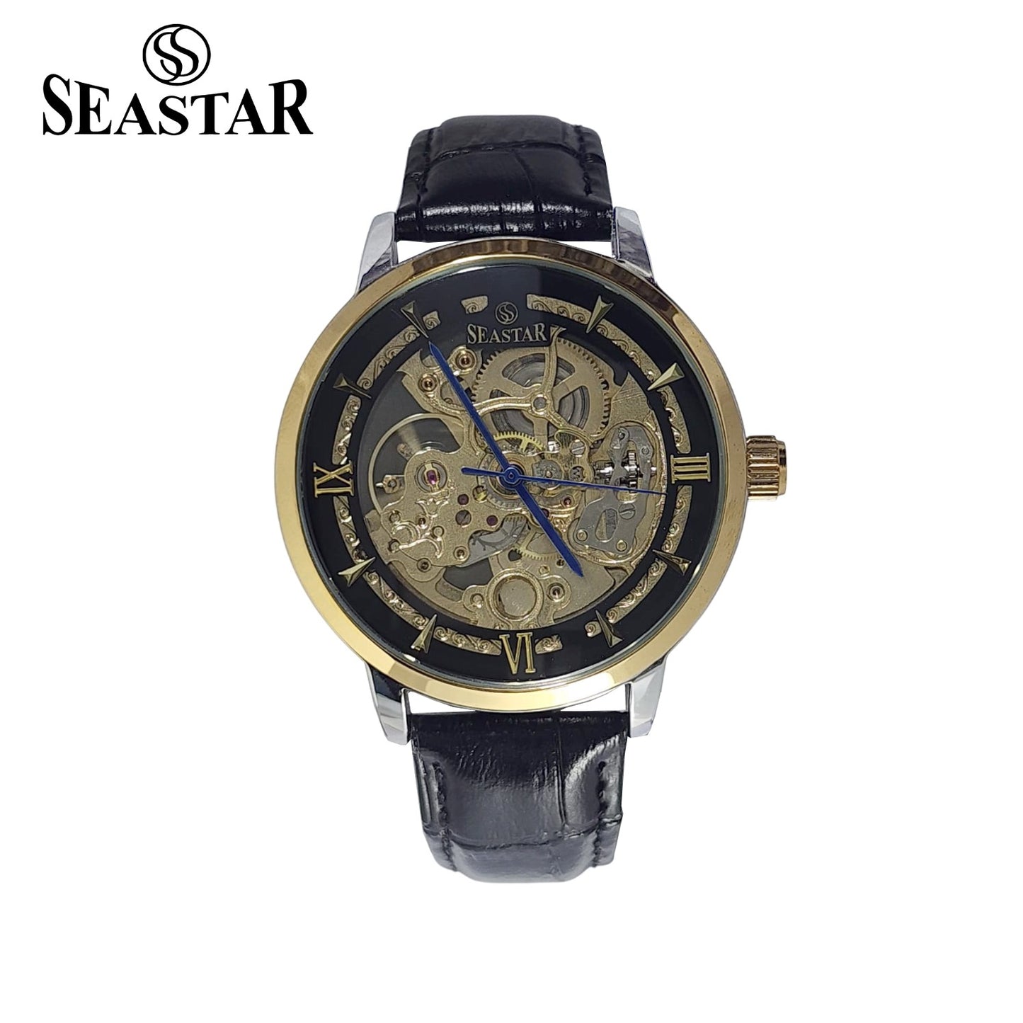 SEASTAR 8222 Automatic Skeleton Design Leather Strap Men's Watch