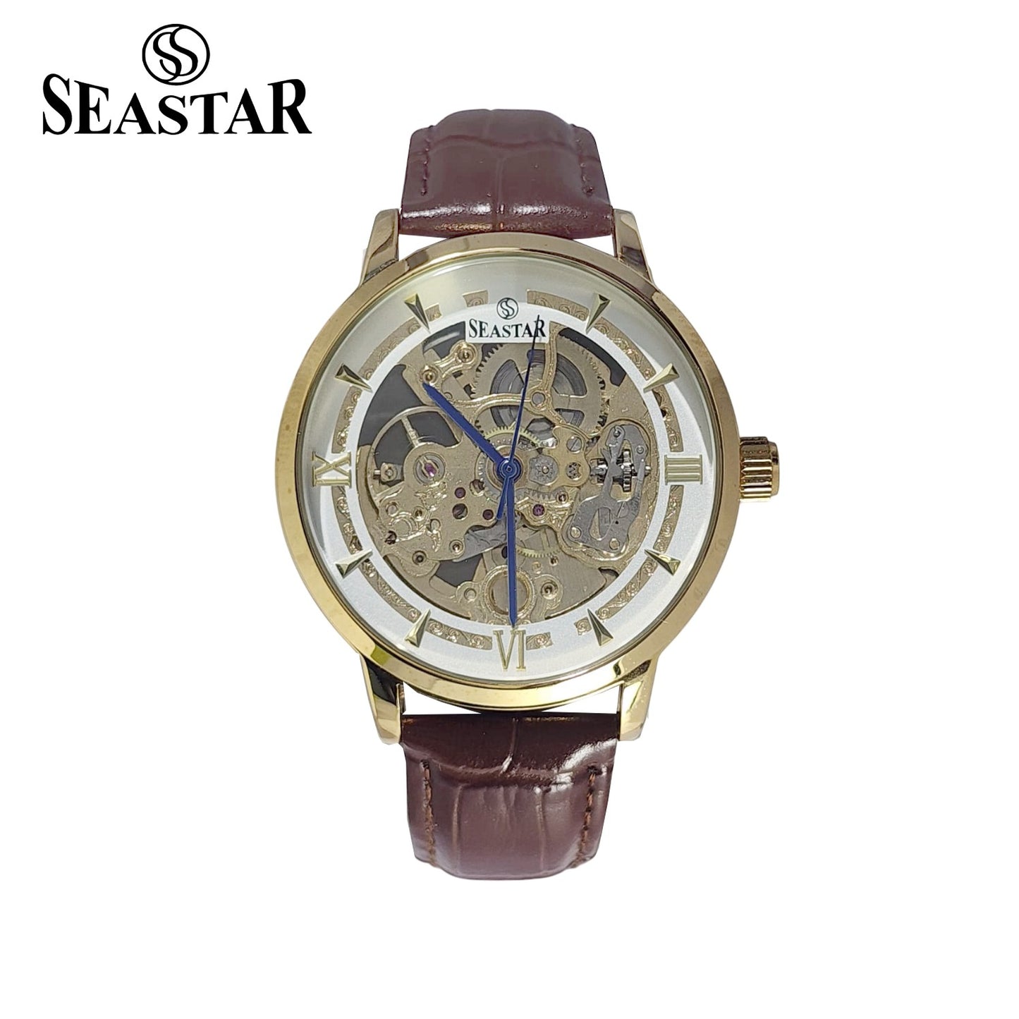 SEASTAR 8222 Automatic Skeleton Design Leather Strap Men's Watch