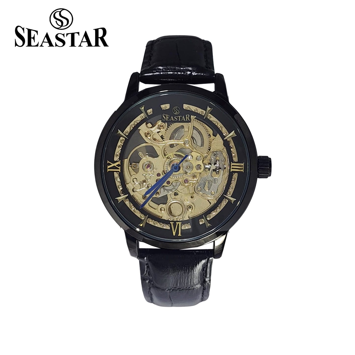 SEASTAR 8222 Automatic Skeleton Design Leather Strap Men's Watch