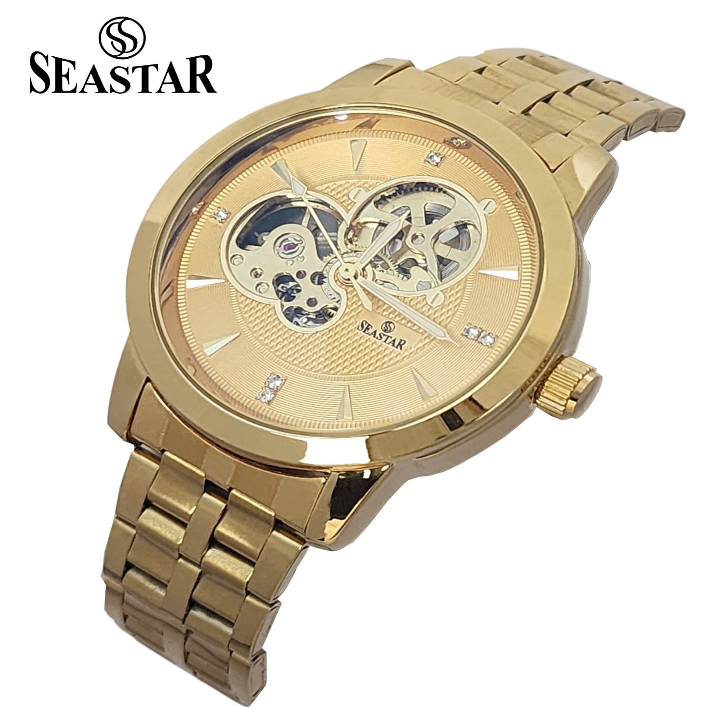 SEASTAR 8082 Automatic Skeleton Stainless Steel Chain Luxury Mechanical Men's Watch