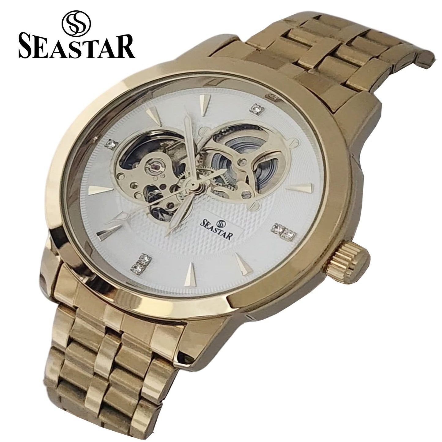 SEASTAR 8082 Automatic Skeleton Stainless Steel Chain Luxury Mechanical Men's Watch