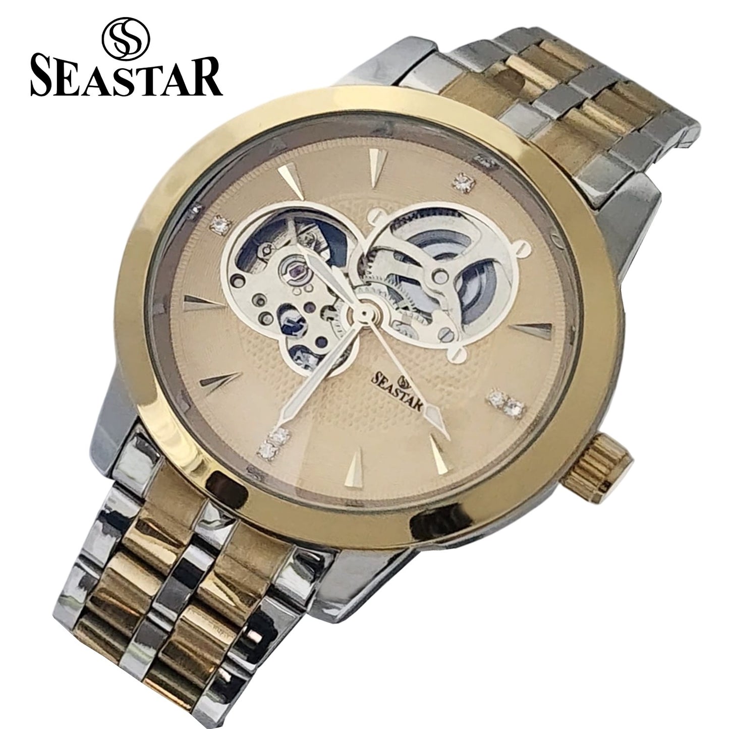 SEASTAR 8082 Automatic Skeleton Stainless Steel Chain Luxury Mechanical Men's Watch