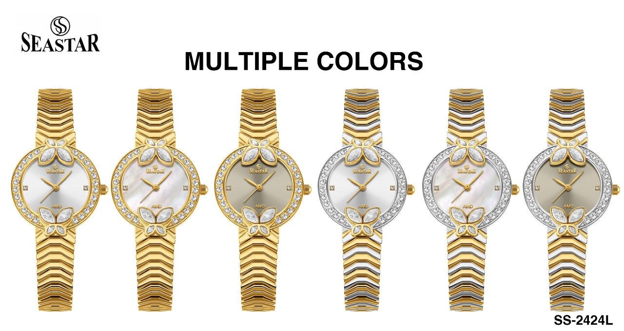 Seastar SS-2424L – Women's Luxury Gold Chain Crystal Dial Watch - Seastar Watches-Stainless Steel-Seastar Women