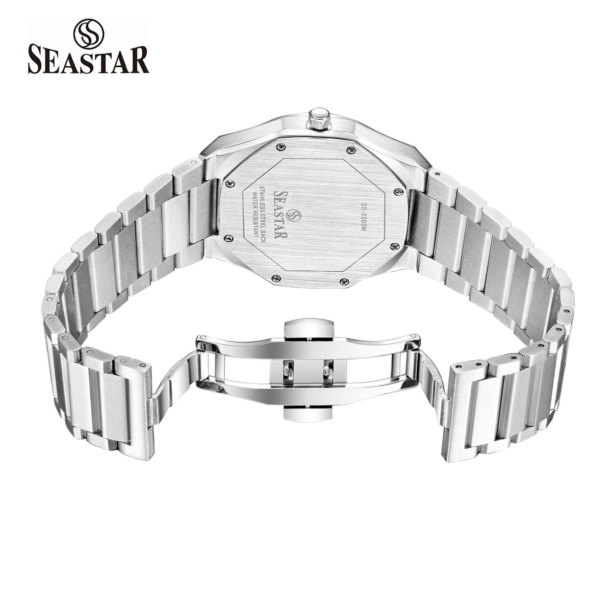 Seastar SS-2503M Luxury Octagonal Bezel Stainless Steel Men's Watch - Seastar Watches-Stainless Steel-Seastar Men