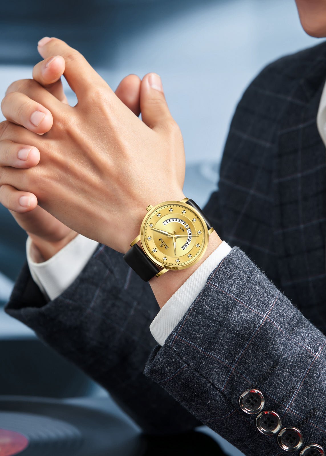SS-2478M Date Display PU Leather Straps Men's Watch - Seastar Watches-Leather-Seastar Men