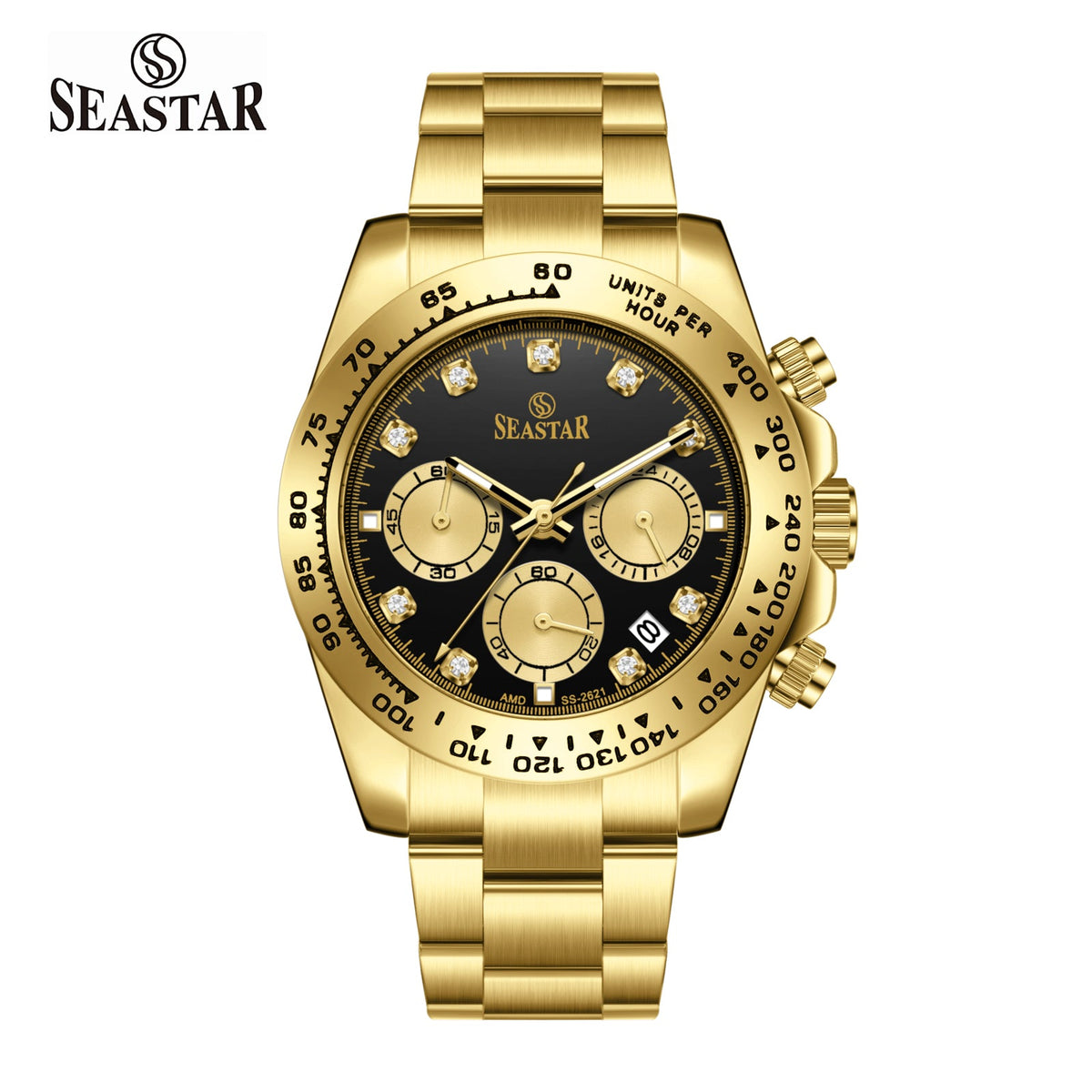 SS-2621M Chronograph Series | Tachymeter Bezel & Steel Chain Men's Watch - Seastar Watches-Seastar Watches-Seastar Men