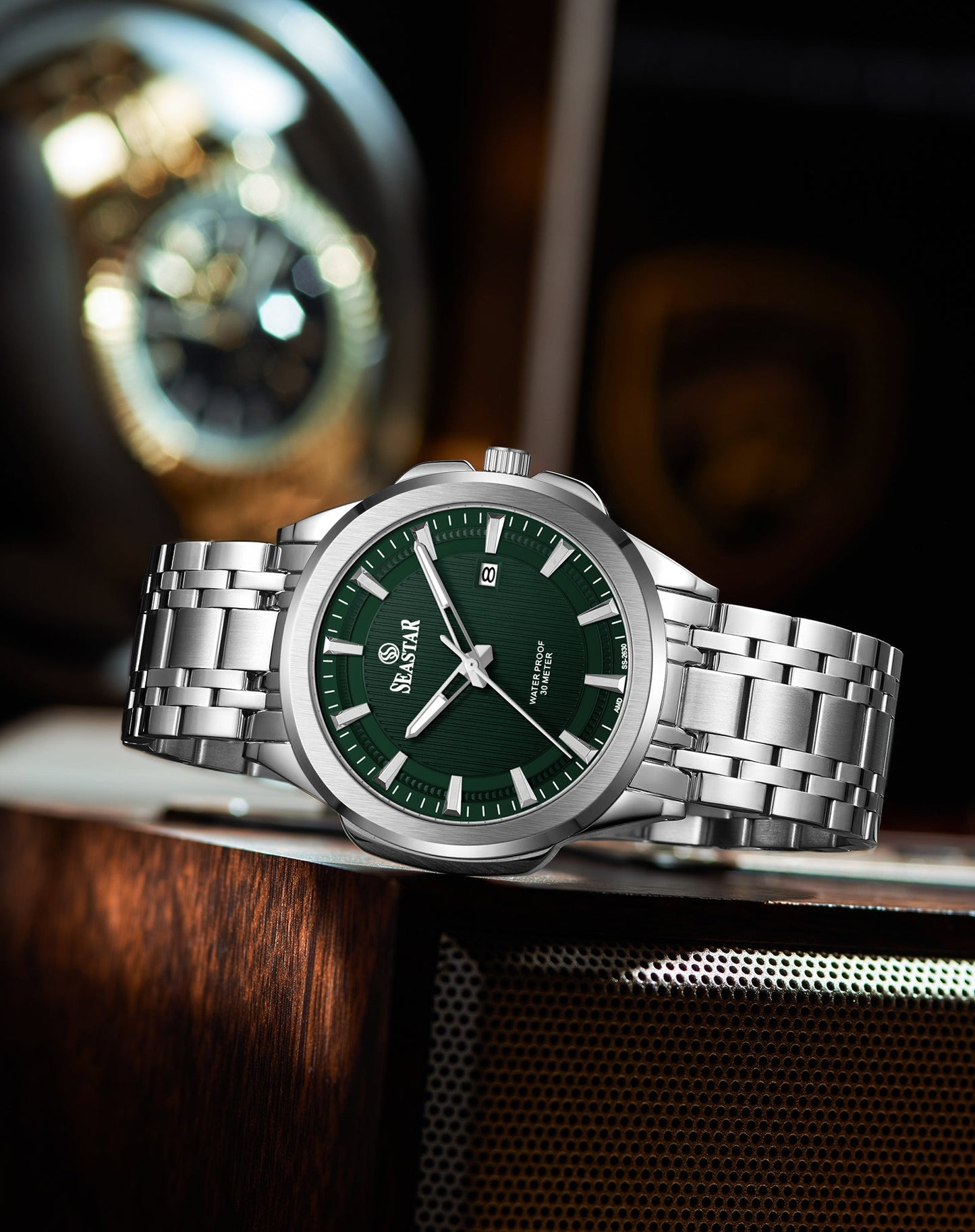 SS-2632M Men's Steel Textured Sunray Dial & Premium Chain - Seastar Watches-Stainless Steel-Seastar Men