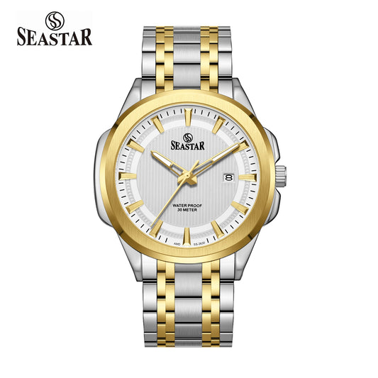 SS-2632M Men's Steel Textured Sunray Dial & Premium Chain - Seastar Watches-Stainless Steel-Seastar Men