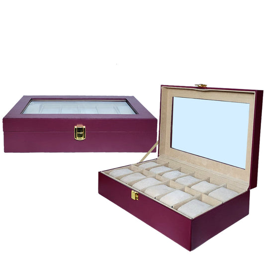 Black PU Leather Display Collection Storage 12 Grids Watch Organizer Box