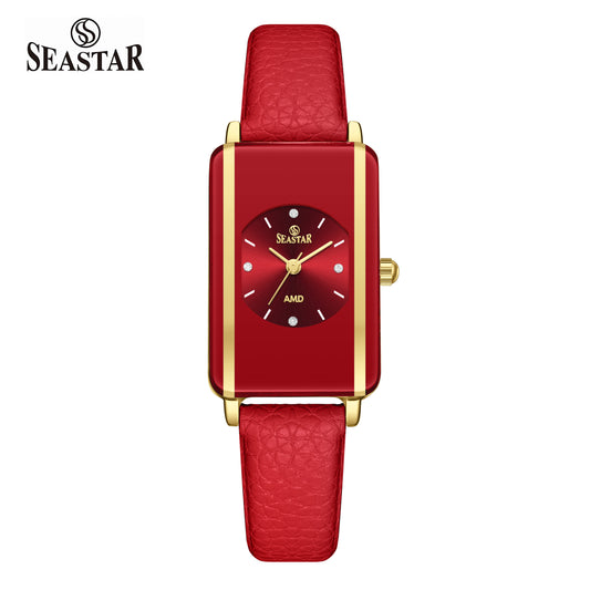 Seastar SS-2463L Elegant Rectangular Ladies Watch | Slim Leather Strap Edition