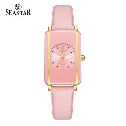 Seastar SS-2463L Elegant Rectangular Ladies Watch | Slim Leather Strap Edition