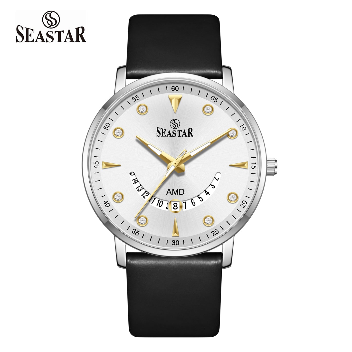 SS-2477M  Unique Arc Date Display Leather Strap Men's Watch