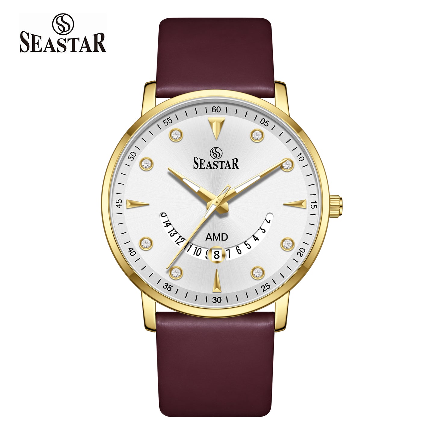 SS-2477M  Unique Arc Date Display Leather Strap Men's Watch