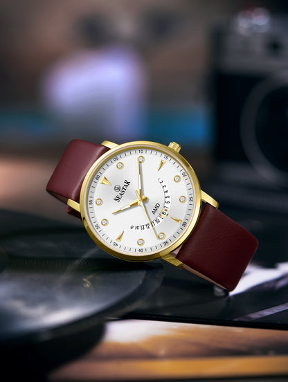 SS-2477M  Unique Arc Date Display Leather Strap Men's Watch