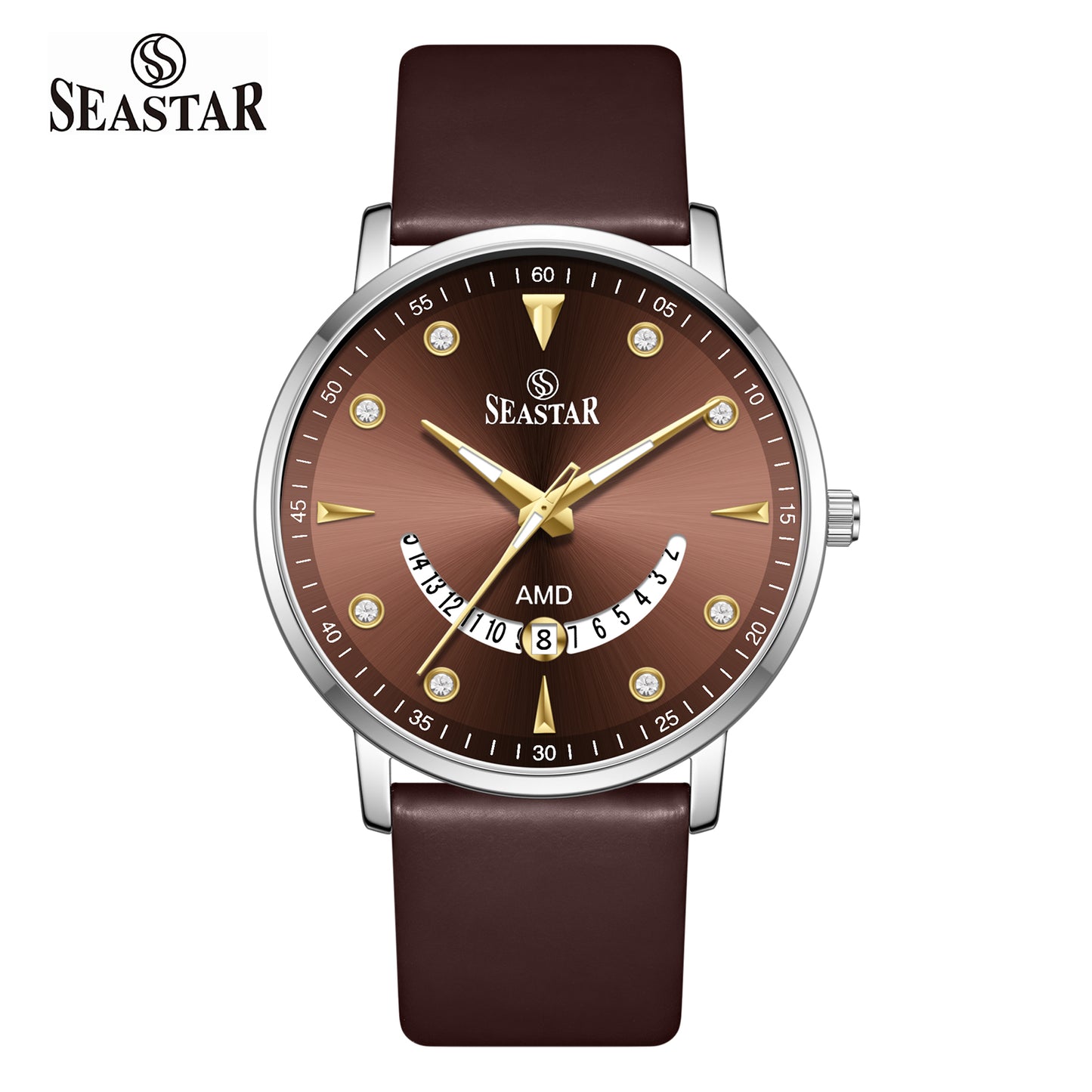 SS-2477M  Unique Arc Date Display Leather Strap Men's Watch