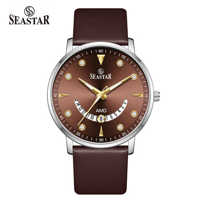 SS-2477M  Unique Arc Date Display Leather Strap Men's Watch