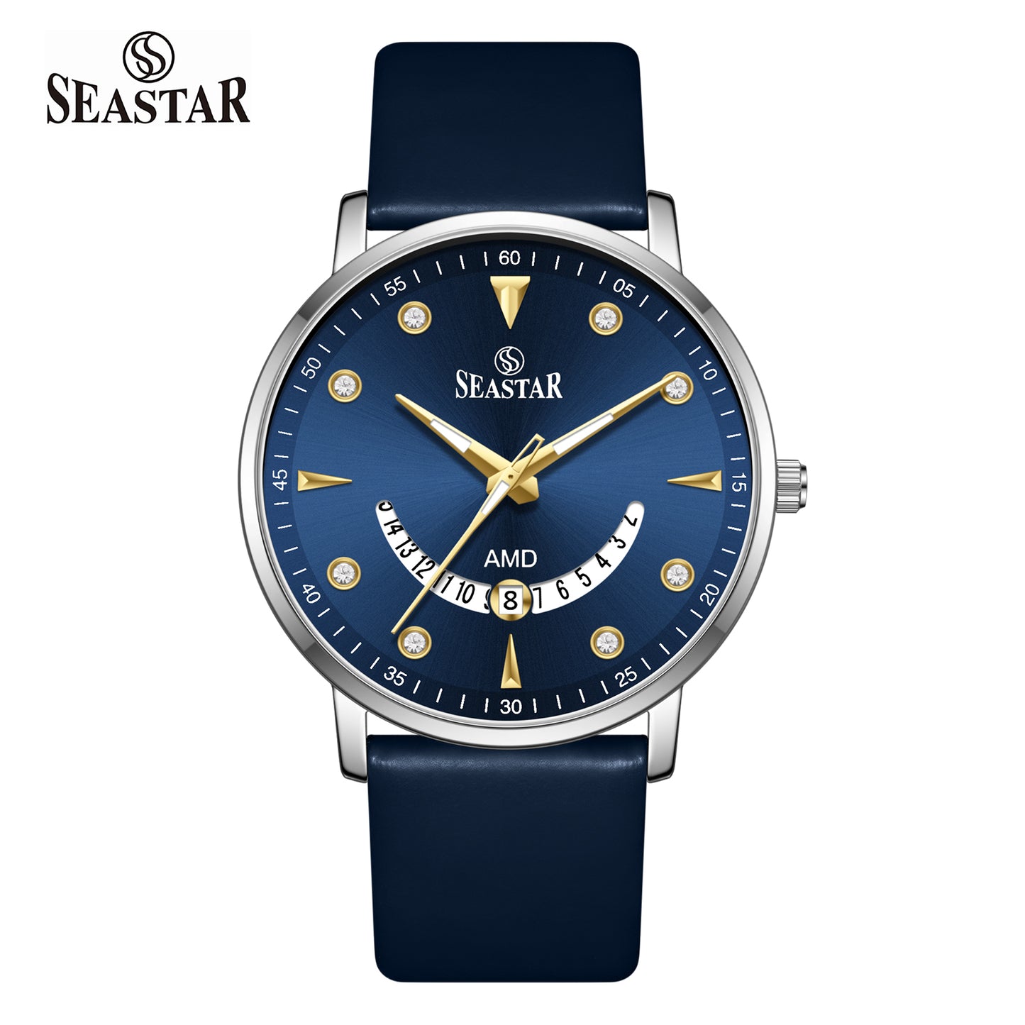 SS-2477M  Unique Arc Date Display Leather Strap Men's Watch