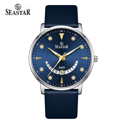 SS-2477M  Unique Arc Date Display Leather Strap Men's Watch