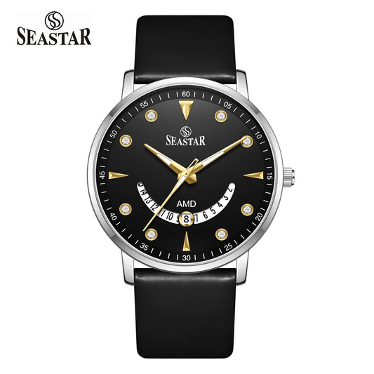 SS-2477M  Unique Arc Date Display Leather Strap Men's Watch